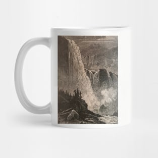 Skjeggedal, Norway waterfall illustration in black and white, 1800s, historical nature Mug